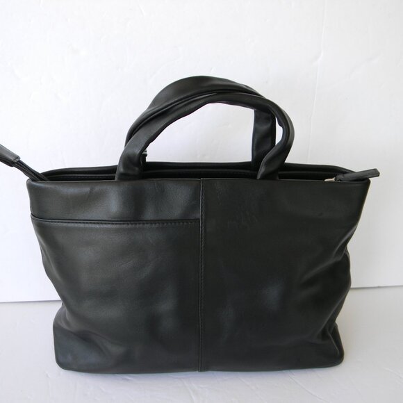 RADLEY LONDON BLACK LEATHER TOTE HANDBAG W/BLUE SCOTTY DOG DETAIL - Picture 4 of 10